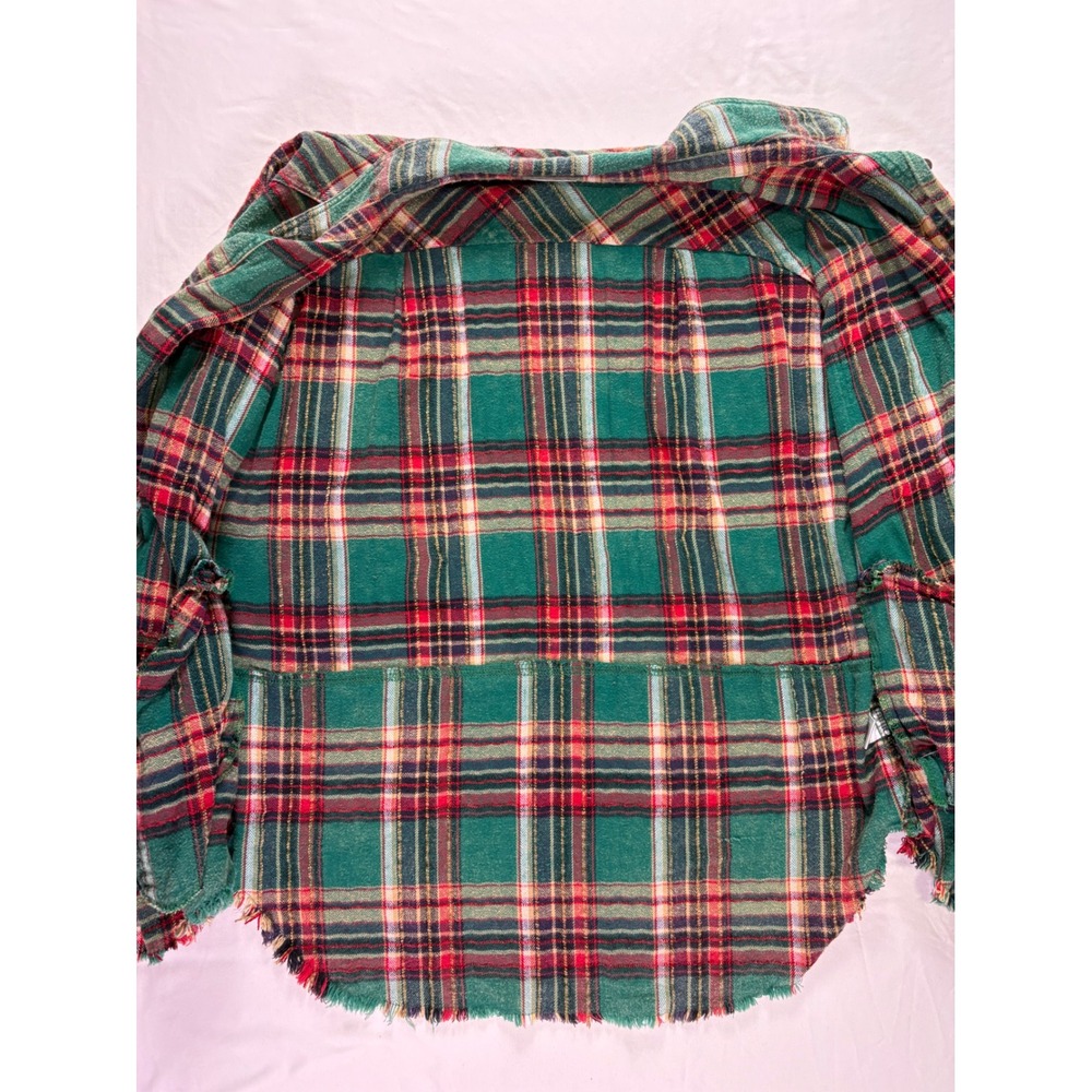 Oli & Hali Plaid Button Down Shacket Womens S Green Raw Hem Grunge Shabby Boho - Picture 9 of 10